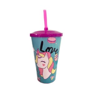 Copo C/Tampa/Canudo Unicornio 600ml Lumar R-902