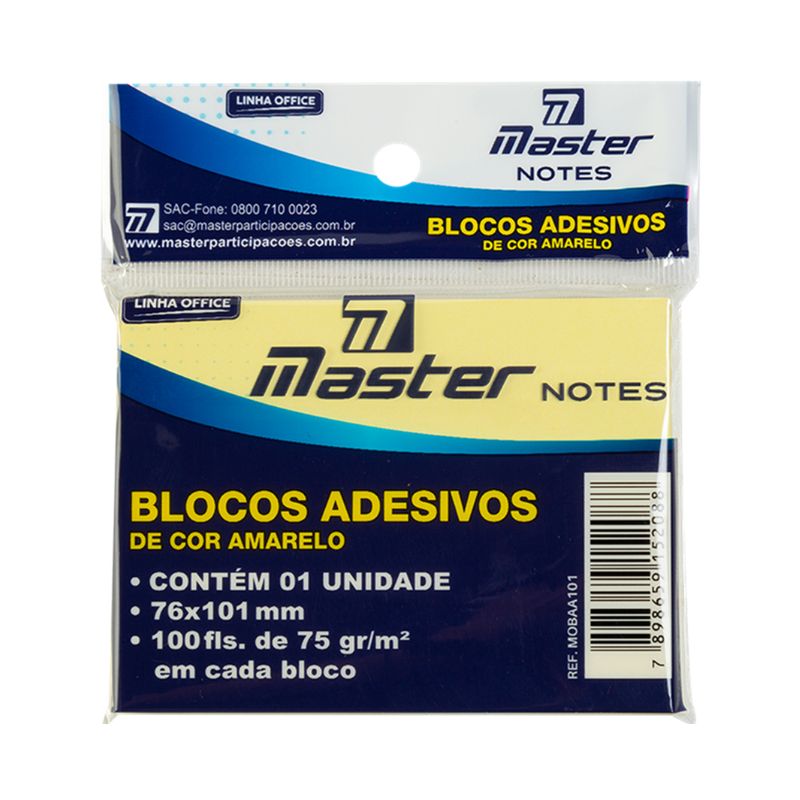 Bloco Adesivo 76x101 C/12 Amarelo Master R-OBLGAMR