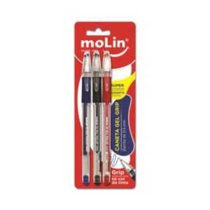 Caneta Gel Grip c/3 cores 0.5mm Molin R-3115