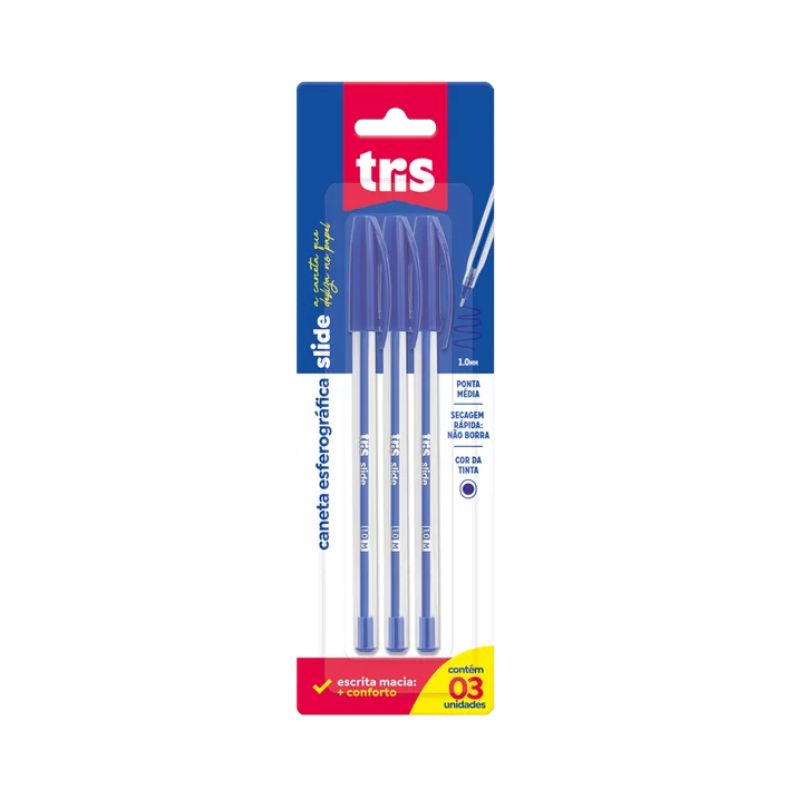 Caneta Esf. Tris Slide 1.0mm AZ C/3 R-601038