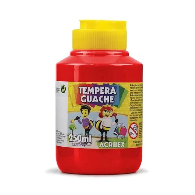 Tinta Guache 250ml Vermelho Fogo c/6 Acrilex R-507