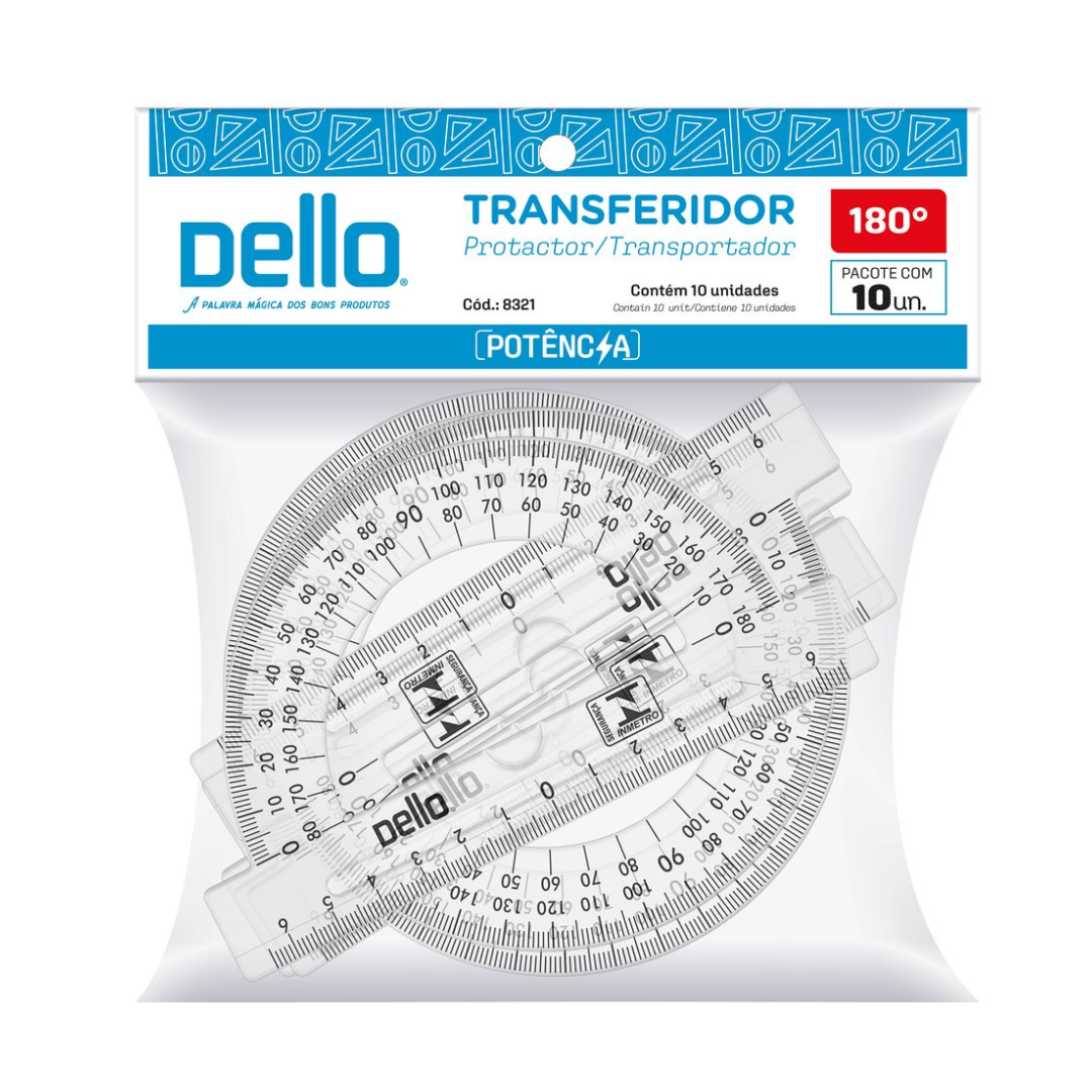 Transferidor 180° Cristal C/10un Dello 8321.H.0200